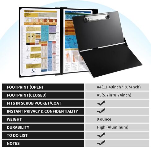 حافظة التمريض مع أوراق الغش الخاصة بالإصدار الطبي والتمريضي - لوحات مشبك الممرضات القابلة للطي من الألومنيوم ملحق أساسي للعناية الفعالة بالمرضى in Kuwait