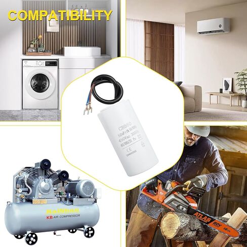 CBB60 60UF MFD Motor Run Capacitor 450VAC VOLTS REOLDER مع سلكين ، مكثف فيلم البولي بروبيلين المعدني للركض المحرك ، مكيفات الهواء ، الغسالات ، مضخات البلياردو ومضخات المياه in Kuwait