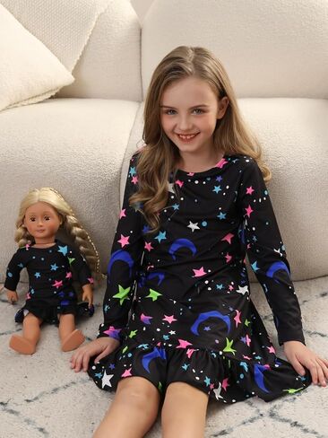 Bow Dream Toddler Girl Dress Cute and Matching American Girl Doll Clothes Accessories for Girls Dresses Star Night in Saudi Arabia