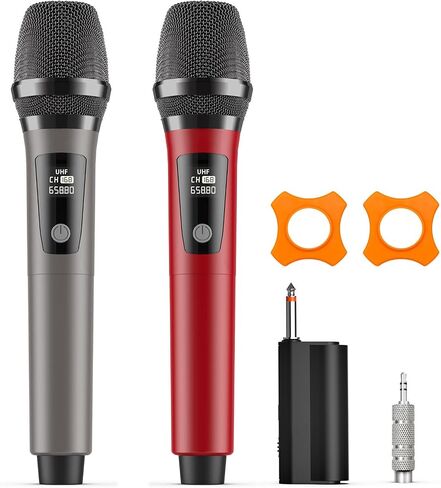 Wireless Microphones, Professional UHF Dual Microphones for Karaoke, Wireless Dynamic Microphone System Set with Rechargeable Receiver,Plug and Play, Speech, Wedding, Church, PA System in Saudi Arabia