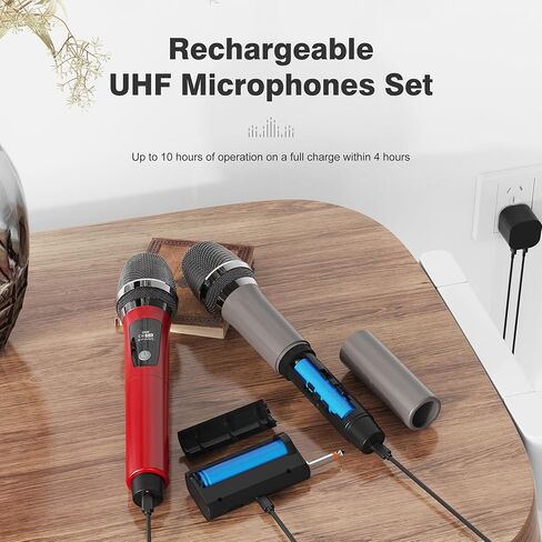 Wireless Microphones, Professional UHF Dual Microphones for Karaoke, Wireless Dynamic Microphone System Set with Rechargeable Receiver,Plug and Play, Speech, Wedding, Church, PA System in Saudi Arabia