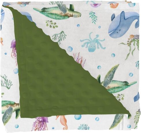 Baby Sea Animals Minky Blanket for Girl Boy with Dotted Backing Double Layer Ocean Turtle Whale Jellyfish Sea Horse Corals Soft Swaddle Receiving Blanket for Toddler Nursery Crib Bed Blanket 30x40 in Saudi Arabia