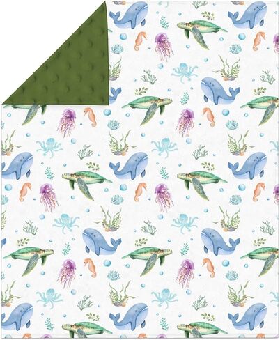 Baby Sea Animals Minky Blanket for Girl Boy with Dotted Backing Double Layer Ocean Turtle Whale Jellyfish Sea Horse Corals Soft Swaddle Receiving Blanket for Toddler Nursery Crib Bed Blanket 30x40 in Saudi Arabia
