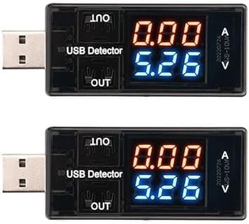 جهاز اختبار بطارية كاشف الجهد الكهربائي الحالي USB، مقياس الفولتميتر، مقياس التيار الكهربائي، شاشة LED باللون الأحمر + الأزرق، مخرج USB-A مزدوج - 3 قطع in Saudi Arabia