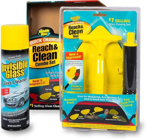 Invisible Glass 99050 Reach and Clean Tool Combo Kit with Windshield Wand Cleaning Tool for Hard to Reach Places Premium Trigger Glass and Window Cleaner for Auto and Home, Yellow, Black in Saudi Arabia