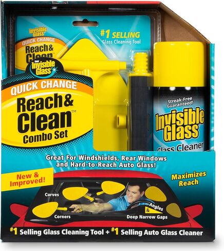 Invisible Glass 99050 Reach and Clean Tool Combo Kit with Windshield Wand Cleaning Tool for Hard to Reach Places Premium Trigger Glass and Window Cleaner for Auto and Home, Yellow, Black in Saudi Arabia