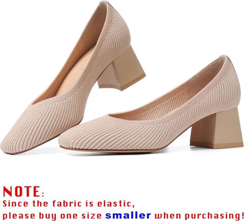 CELNEPHO Women’s Pumps Chunky Low Block Heel Closed Toe Comfortable Dress Pumps Knit Shoes Arch Support Slip On Wedding Shoes Casual Office in Saudi Arabia