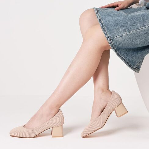 CELNEPHO Women’s Pumps Chunky Low Block Heel Closed Toe Comfortable Dress Pumps Knit Shoes Arch Support Slip On Wedding Shoes Casual Office in Saudi Arabia