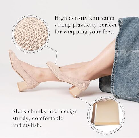 CELNEPHO Women’s Pumps Chunky Low Block Heel Closed Toe Comfortable Dress Pumps Knit Shoes Arch Support Slip On Wedding Shoes Casual Office in Saudi Arabia