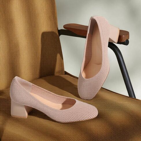 CELNEPHO Women’s Pumps Chunky Low Block Heel Closed Toe Comfortable Dress Pumps Knit Shoes Arch Support Slip On Wedding Shoes Casual Office in Saudi Arabia