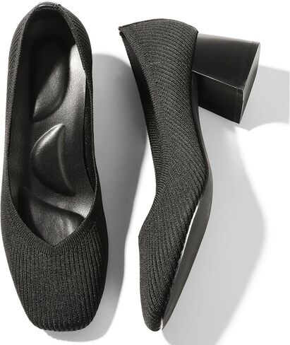 CELNEPHO Women’s Pumps Chunky Low Block Heel Closed Toe Comfortable Dress Pumps Knit Shoes Arch Support Slip On Wedding Shoes Casual Office in Saudi Arabia