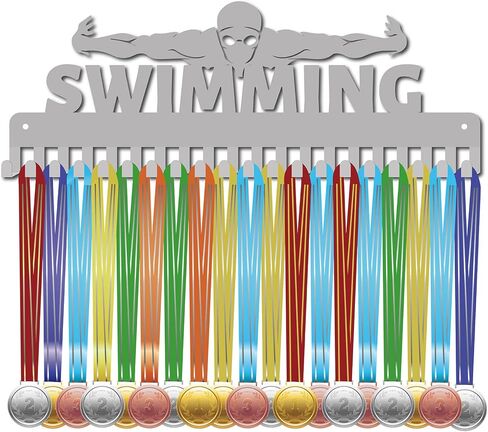 CREATCABIN Never Give Up Medal Holder Sport Medals Display Stand Wall Mount Hanger Decor Stainless Steel Hanging Award for Home Badge 20 Hooks Storage Running Soccer Gymnastics Over 60 Medals, Silver in Saudi Arabia