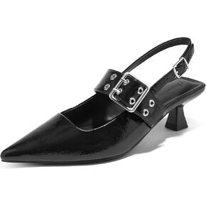 كعب هريرة Arromic للنساء المدببة إصبع القدم مضخات Mary Jane Low Heel Slingback Heels Punk Style Fashion Shoes for Matring Party Working Dary