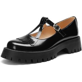 Women's Chunky Mary Jane Shoes, Platform Pumps Low Heel Oxford Ankle T-Strap Buckle Lug Sole, Cute Dressy Casual Work