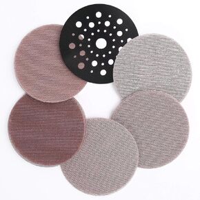 5 Inch Mesh Sanding Discs, 2Pcs Sanding Pads and 50Pcs Sanding Paper 60 | 100 | 150 | 240 | 320 Grit Hook and Loop Sandpaper for Random Orbital Sander -FSM52