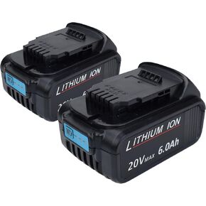20V 6.0Ah Replacement Batteries Replacement for Dewalt DCB207 DCB206 DCB205 DCB204, 18V Li-ion Battery Compatible with Dewalt DCD DCF DCG Series Cordless Power Tools (2 Packs Batteries)