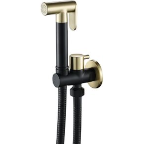Hand Held Bidet Sprayer for Toilet, Black and Brushed Gold Wall Mounted Single Cold Brass Cloth Diaper Sprayer with 59 Inch Shower Hose