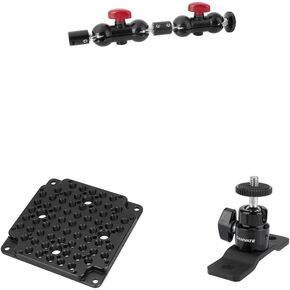 CAMVATE Dual Mini Ball Head Extension Arm + Camera Cheese Mounting Plate + 1/4"-20 Ball Head with Bottom Pedestal Mount