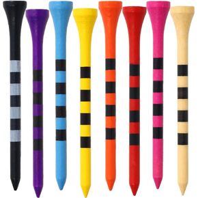Striped Wooden Golf Tees with Colors, 2 3/4 Inch, 100 Count, Colorful Bamboo Durable, Gifts for Men Women Black Purple Blue Yellow Pink Red Orange Wood 8 Colors Assorted (2-3/4)