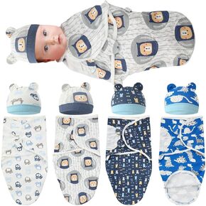 4 Pack Baby Swaddles with Zipper and Hat Preemie Swaddles for 0-3 Months Newborn Soft Cotton Organic Baby Swaddles(Popular Style,Charming Color)