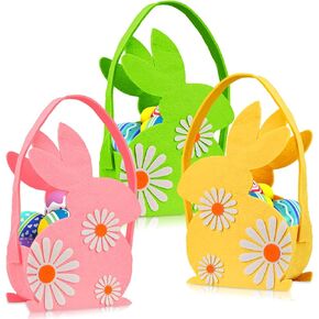 QCCX Easter Basket, 3Pcs Bunny Baskets Bags for Boys Girls, Felt Easter Rabbit Bucket Tote Bags, Egg Stuffer Hunts Candy Presents Storage Party Supplies Decorations