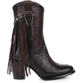 Cuadra Handmade Exotic Python Leather Western Style Boots With Studded Details Dark Brown 4V11PH