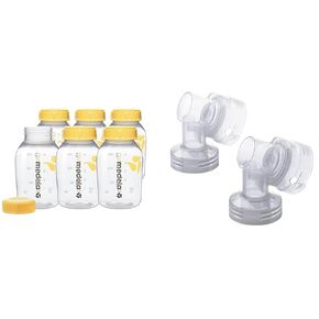Medela Breast Milk Storage 6 Pack 5 Ounce Bottles and 2 Count PersonalFit Connectors for Pump in Style Advanced and Symphony Pumps