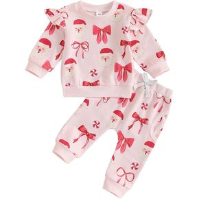 Toddler Baby Girl Christmas Outfits Bow Santa Claus Long Sleeve Sweatshirt Pants Set Newborn Fall Clothes