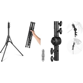 NEEWER ST178B Light Stand with 180° Reversible Legs, 70"/178cm Portable Travel Tripod Stand 1/4" Screw & 5/8" Stud for Photography Speedlite Strobe Ring Light, UA039 Flash Bracket Mount Included