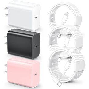 for iPhone 14 13 12 11 Fast Charger, [MFi Certified] 3 Pack 20W USB C Charger Block with 3FT&6FT&10FT USB C to ightning Fast Charging Cable Compatible with iPhone 14/13/12/11/Pro/Pro Max/Xs/Xr/X in Kuwait