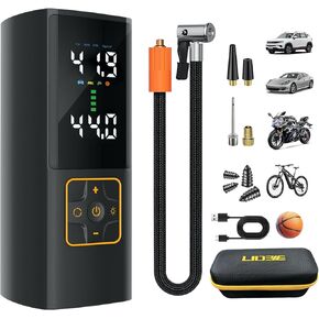 Tire Inflator Portable Air Compressor Auto Air Pump for Car Tire Car Accessories with Digital Pressure Gauge 3X Faster Inflation Rechargeable Air Pump for Car Motorcycle Bike Ball Power Bank LED Light
