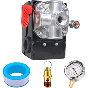 5140118-56 Pressure Switch For Porter Cable Air Compressor Z-D26611 135/105 PSI 4 Port with 200 Psi Pressure Gauge