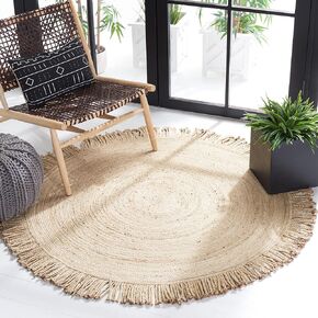 SAFAVIEH Braided Collection 4' Round Grey BRD259F Handmade Premium Jute Fringe Entryway Foyer Living Room Bedroom Kitchen Area Rug