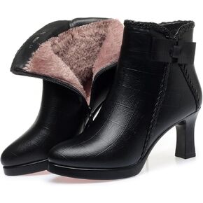Lostarye Women's Women Founding High Heel Boots Boots Side zip مريح الفراء المبطن في فصل الشتاء الشتاء الجوارب الكعب الفستان