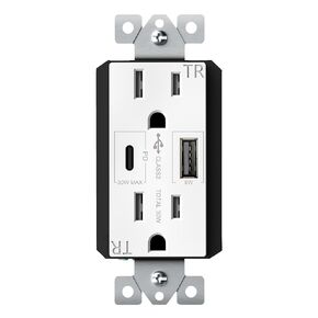 TOPGREENER GaN PD USB Type C Wall Outlet Up to 65W 𝐏𝐨𝐰𝐞𝐫 𝐃𝐞𝐥𝐢𝐯𝐞𝐫𝐲,15A Duplex Tamper-Resistant Receptacles, Ultra-Speed USB Outlet for Laptops, Tablets, Smartphones, TU215PD60AC-W, White