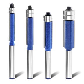 4Pcs Top Bearing Flush Trim Router Bits 1/4 Inch Shank, Professional Straight Flush Trim Router Bits Shank Router Bits Set Carbide Pattern Flush Cut Router Bit 1/4", 5/16", 3/8", 1/2" Cutting Height