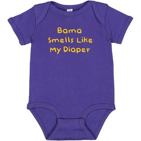 LSU Fan Baby BamaSmells Like My Diaper Cute Baby Bodysuit Outfit