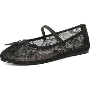 Women's Black Mesh Flats Shoes Ballet Flats for Women Floral Mary Jane Ballerina Round Toe Comfortable Daily Dress Summer Flats Shoes