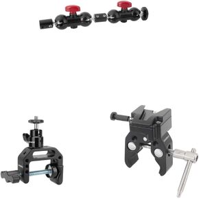 CAMVATE Dual Mini Ball Head Extension Arm + C Clamp Articulated 1/4"-20 Ball Head + Crab Clamp V-Lock Mount