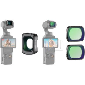 NEEWER 0.75X Wide Angle Lens and 2 Pack Magnetic Black Mist Diffusion 1/4 & 1/8 Effect Lens Filter Set Compatible with DJI OSMO Pocket 3 Creator Combo Accessories, Magnetic Coated Action Camera Lenses