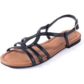 YANWENFANG Women's Flat Sandals Strappy Gladiator Sandals with Adjustable Ankle Strap,Teardrop Boho Beach Sandals for Summer Vacation, Festival, Casual Comfort