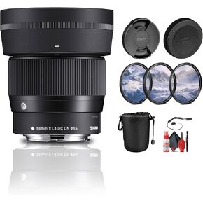 Sigma 56mm f/1.4 DC DN Contemporary Lens for Canon EF-M (351971) Bundle: Lens Hood, 3-Piece Filter Kit, Lens Pouch, Full Cleaning Kit, Lens Cap Keeper, Front & Rear Caps