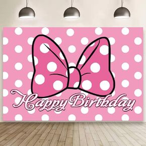 Pink Mouse Birthday Decorations,Pink Mouse Happy Birthday Banner Backdrop for Kids Party Supplies (5x3ft)