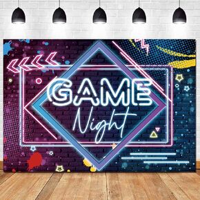 Game Night Theme Photography Backdrops Glow Neon Photo Background for Game On Birthday Party Decor Sleepover Slumber Prom Gaming Party Cake Table Decor Photobooth Supplies 7x5ft