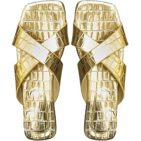 GORGLITTER Women's Gold Sandals Criss Cross Square Open Toe Dressy Summer Flat Sandals