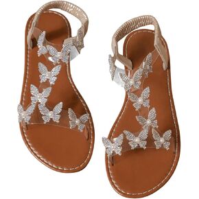 GORGLITTER Women's Rhinestone Butterfly Slingback Sandals Clear Open Toe Vacation Flats Sandals