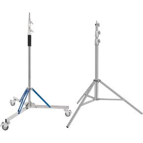 Light Stand with Caster and Heavy Duty Light Stand, Spring Cushioned Photography Light Stand, High Stable and Height Adjustable Light Stand for Strobe Light, Softbox, Reflector