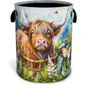 Cow Brown Skin Print Laundry Basket Animals Oxford Cloth Laundry Hamper With Handle Foldable Portable Clothes Storage Basket 18.9 X 16.5 Inch Storage Bag For Laundry Room/Bathroom/Bedroom/Dormitories