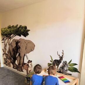 Extra Huge Safari Animals Wall Mural Sticker Peel and Stick, Textured Vinyl Elephant Wallpaper Jungle Wall Decal, Nursery Safari Animals Wall Art Decor for Boys Bedroom Playroom Kids Room