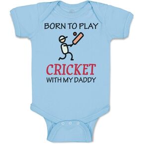 Custom Baby Bodysuit Born to Play Cricket with My Daddy Dad Father's Day Funny Cotton Boy & Girl Baby Clothes Light Blue Design Only Newborn